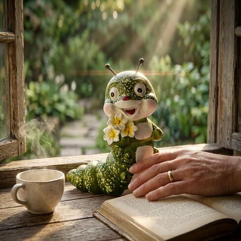 Whimsical Caterpillar Statue Garden Decor with Spring Antennas, Hand-Painted Resin Insect Figurine with Plumeria Flowers, Funny Animal Outdoor Garden Sculptures for Home, Living Room, Porch, Patio in Saudi Arabia