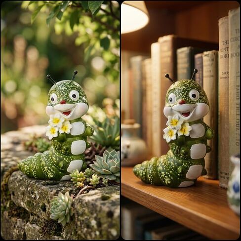 Whimsical Caterpillar Statue Garden Decor with Spring Antennas, Hand-Painted Resin Insect Figurine with Plumeria Flowers, Funny Animal Outdoor Garden Sculptures for Home, Living Room, Porch, Patio in Saudi Arabia