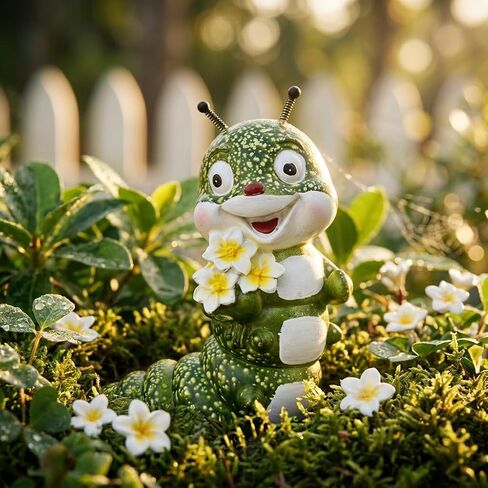 Whimsical Caterpillar Statue Garden Decor with Spring Antennas, Hand-Painted Resin Insect Figurine with Plumeria Flowers, Funny Animal Outdoor Garden Sculptures for Home, Living Room, Porch, Patio in Saudi Arabia