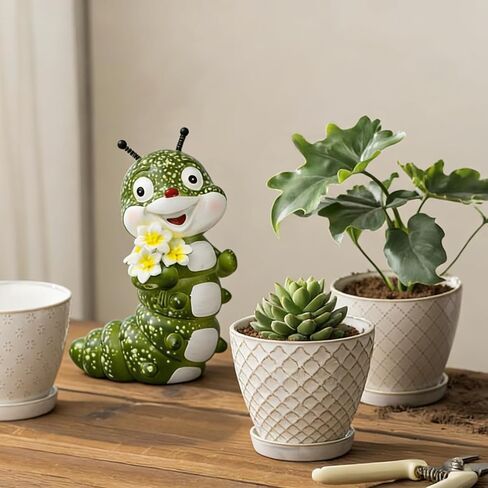 Whimsical Caterpillar Statue Garden Decor with Spring Antennas, Hand-Painted Resin Insect Figurine with Plumeria Flowers, Funny Animal Outdoor Garden Sculptures for Home, Living Room, Porch, Patio in Saudi Arabia