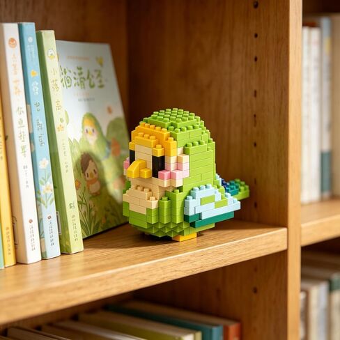 Green Crowned Parrot Hand-Assembled Figurine, Cute Bird Desk Decor, Movable Wings Collectible Statue for Home Office Shelf in Kuwait
