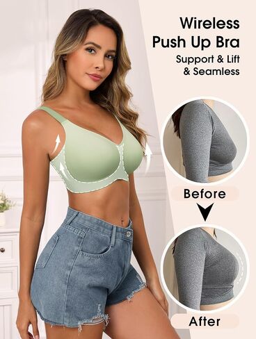 SHIJIALI Jelly Wireless Bras for Women Gradient Push Up Seamless T-Shirt Bra No Underwire Full Coverage Supportive Bralette in Saudi Arabia