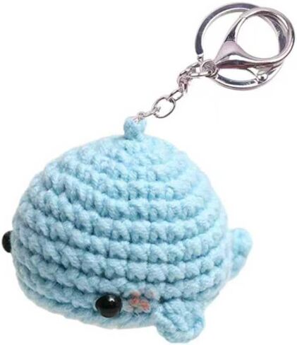 Handmade Crochet Whale Keychain, Light Blue Cartoon Character Doll Pendant, Woolen Fabric, 2.0 x 5.7 Inches, Lobster Clasp in Saudi Arabia