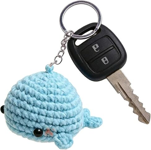 Handmade Crochet Whale Keychain, Light Blue Cartoon Character Doll Pendant, Woolen Fabric, 2.0 x 5.7 Inches, Lobster Clasp in Saudi Arabia