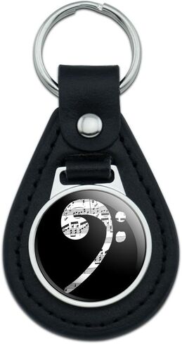 Graphics and More Sheet Music Bass Clef Music Black Leather Keychain in Kuwait