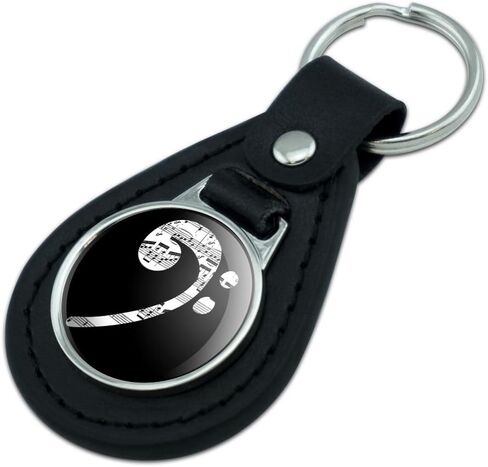 Graphics and More Sheet Music Bass Clef Music Black Leather Keychain in Kuwait