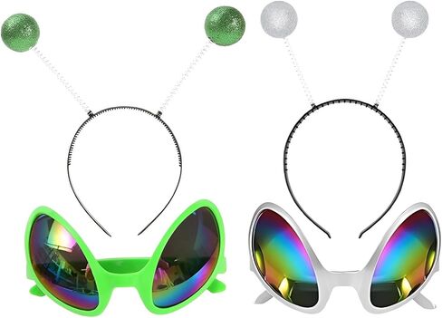 JOYFISCO 2 Pairs Alien Headband and Glasses,Alien Antenna Headband,Boppers Antenna Rainbow Lens Sunglasses for Halloween Costume Cosplay Party Supplies in Saudi Arabia