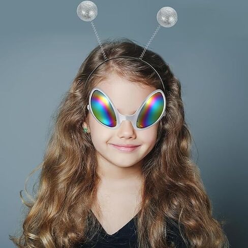 JOYFISCO 2 Pairs Alien Headband and Glasses,Alien Antenna Headband,Boppers Antenna Rainbow Lens Sunglasses for Halloween Costume Cosplay Party Supplies in Saudi Arabia