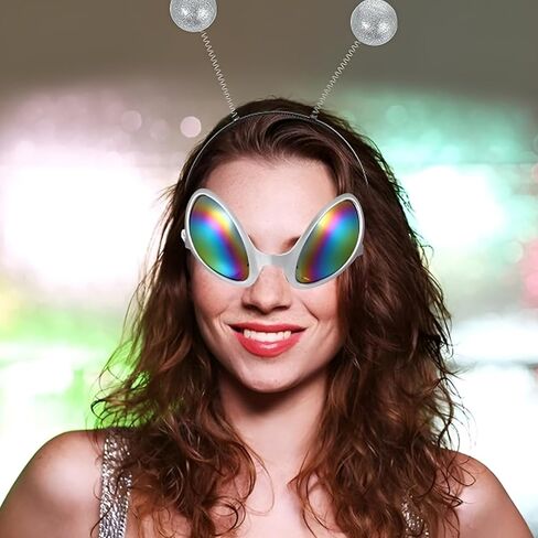 JOYFISCO 2 Pairs Alien Headband and Glasses,Alien Antenna Headband,Boppers Antenna Rainbow Lens Sunglasses for Halloween Costume Cosplay Party Supplies in Saudi Arabia