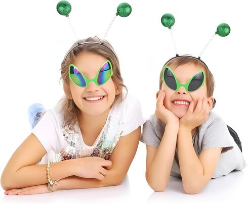 JOYFISCO 2 Pairs Alien Headband and Glasses,Alien Antenna Headband,Boppers Antenna Rainbow Lens Sunglasses for Halloween Costume Cosplay Party Supplies in Saudi Arabia