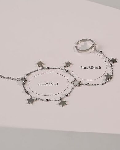 Silver Adjustable Star Hand Chain Bracelet and Open Ring for Women, Star Chain and Finger Rings, Exquisite Fashion Jewelry Gift for Her in Saudi Arabia