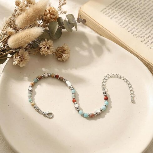 Boho Beaded Bracelets for Women Silver Bracelets With Natural Stone Stainless Steel Beads for Women Lucky Jewelry Gifts in Kuwait