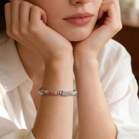Boho Beaded Bracelets for Women Silver Bracelets With Natural Stone Stainless Steel Beads for Women Lucky Jewelry Gifts in Kuwait