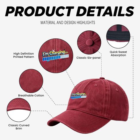 I'm Charging Funny Meme Washed Cotton Baseball Cap, Soft Dad Hat for Men Women, Gamer Energy Charging Hats in Kuwait