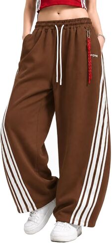 Women’s Y2K Barrel Sweatpants, Baggy 4-Stripe Wide Leg Track Pants, Mid Rise Drawstring Cuff Streetwear Pants in Saudi Arabia