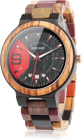 BOBO BIRD Men's Colorful Wooden Watches Analog Quartz Date Display Wood Watch Handmade Luxury Casual Wristwatch with Gifts Box for Men in Kuwait