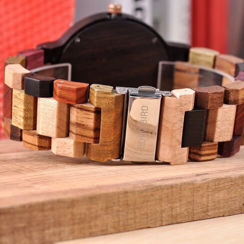BOBO BIRD Men's Colorful Wooden Watches Analog Quartz Date Display Wood Watch Handmade Luxury Casual Wristwatch with Gifts Box for Men in Kuwait