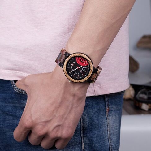 BOBO BIRD Men's Colorful Wooden Watches Analog Quartz Date Display Wood Watch Handmade Luxury Casual Wristwatch with Gifts Box for Men in Kuwait