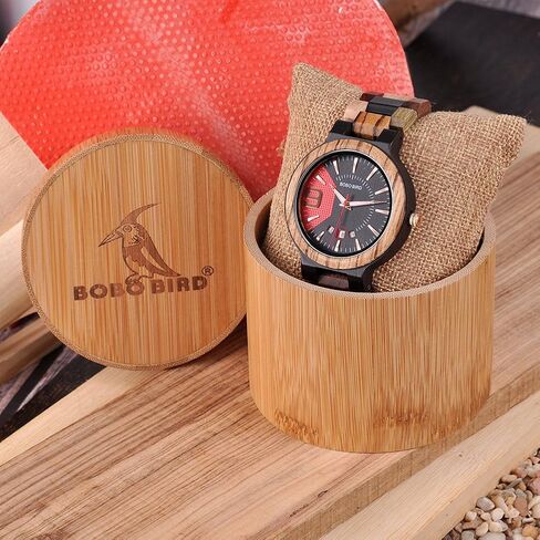BOBO BIRD Men's Colorful Wooden Watches Analog Quartz Date Display Wood Watch Handmade Luxury Casual Wristwatch with Gifts Box for Men in Kuwait