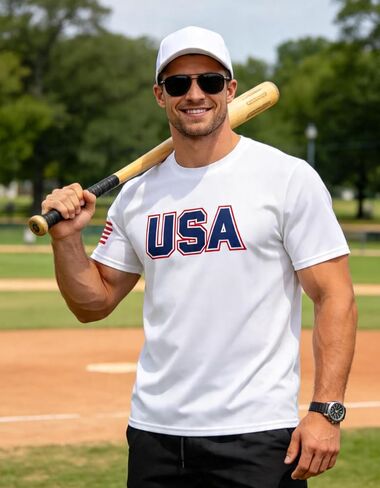 Mens USA American Flag Patriotic Shirt, 4th of July Shirts, Short Sleeve Graphic Tees for Men in Saudi Arabia