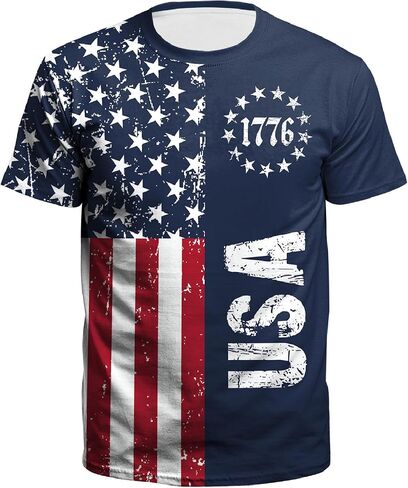 Mens USA American Flag Patriotic Shirt, 4th of July Shirts, Short Sleeve Graphic Tees for Men in Saudi Arabia