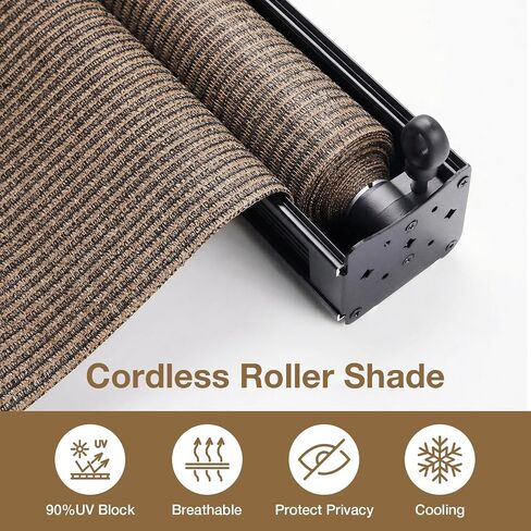 Artpuch Premium 8' W x 8' H Outdoor Roller Shade for Patio, Cordless Roll Up Blinds with Aluminum Valance, Privacy Screen for Porch Pergola Gazebo, 2 Poles & 1 Fabric, Mocha in Saudi Arabia