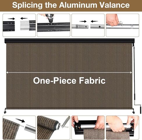 Artpuch Premium 8' W x 8' H Outdoor Roller Shade for Patio, Cordless Roll Up Blinds with Aluminum Valance, Privacy Screen for Porch Pergola Gazebo, 2 Poles & 1 Fabric, Mocha in Saudi Arabia