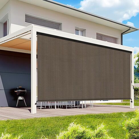 Artpuch Premium 8' W x 8' H Outdoor Roller Shade for Patio, Cordless Roll Up Blinds with Aluminum Valance, Privacy Screen for Porch Pergola Gazebo, 2 Poles & 1 Fabric, Mocha in Saudi Arabia