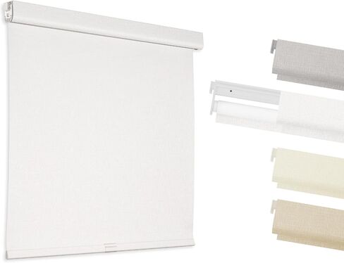 HESTIA No Drill Cordless Blackout Roller Shades for Windows, Heat Insulated Privacy Jacquard Fabric Blinds with Valance for Bedroom and Home Office, White, 22.5" W x 72" H in Saudi Arabia
