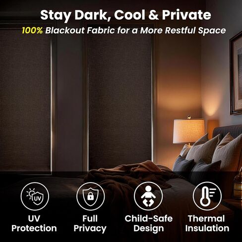 HESTIA No Drill Cordless Blackout Roller Shades for Windows, Heat Insulated Privacy Jacquard Fabric Blinds with Valance for Bedroom and Home Office, White, 22.5" W x 72" H in Saudi Arabia