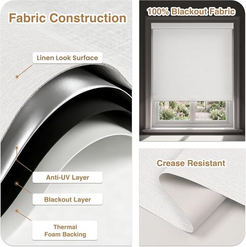 HESTIA No Drill Cordless Blackout Roller Shades for Windows, Heat Insulated Privacy Jacquard Fabric Blinds with Valance for Bedroom and Home Office, White, 22.5" W x 72" H in Saudi Arabia