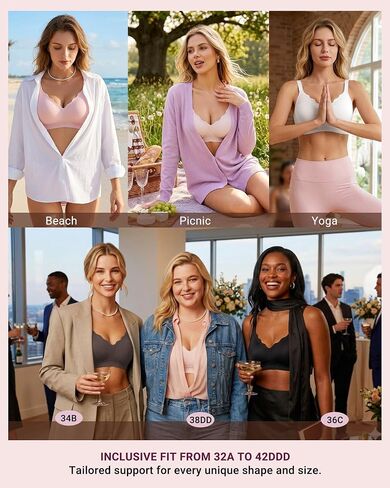 As Fairy Wireless Bras for Women No Underwire Full Coverage Jelly Lift Strong Support Push Up Scalloped Everyday Tshirt Bra Seamless Soft Daily Wear Breathable Air Hole Design(Nude 36C) in Saudi Arabia