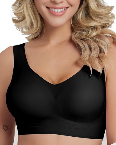 Wireless Bras for Women, Seamless Full Coverage Comfortable Soft V Neck No Underwire Support Push Up Everyday Bra Black in Saudi Arabia