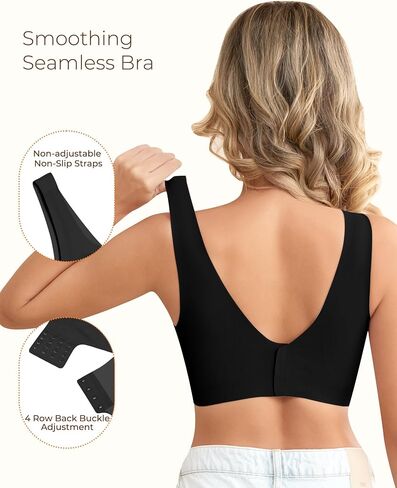 Wireless Bras for Women, Seamless Full Coverage Comfortable Soft V Neck No Underwire Support Push Up Everyday Bra Black in Saudi Arabia