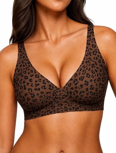 LUCKFOX Jelly Bra for Women, Deep V Wireless Seamless T-Shirt Bra, Everyday Wear, S-3XL, 4 Colors: Nude, Black, Leopard in Saudi Arabia