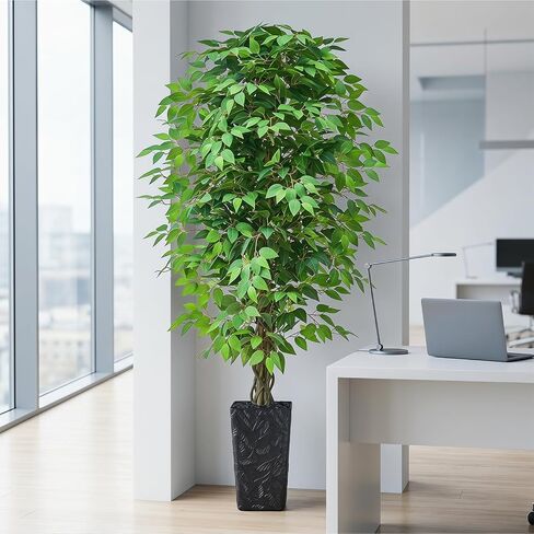 6FT Artificial Ficus Tree, Tall Fake Ficus Tree with Natural Wood Trunk & Silk Leaves, Large Artificial Plant Indoor for Home Living Room Office Bedroom Decor in Saudi Arabia