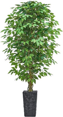 6FT Artificial Ficus Tree, Tall Fake Ficus Tree with Natural Wood Trunk & Silk Leaves, Large Artificial Plant Indoor for Home Living Room Office Bedroom Decor in Saudi Arabia