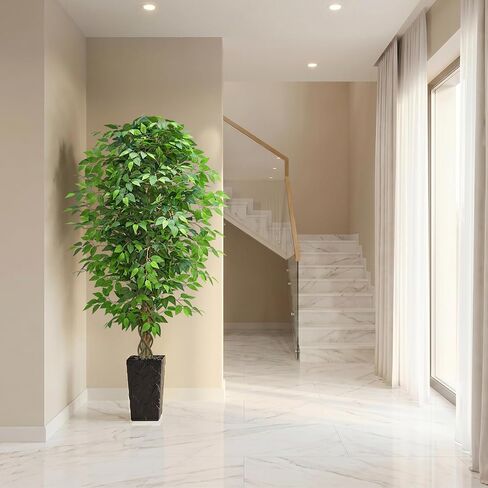 6FT Artificial Ficus Tree, Tall Fake Ficus Tree with Natural Wood Trunk & Silk Leaves, Large Artificial Plant Indoor for Home Living Room Office Bedroom Decor in Saudi Arabia