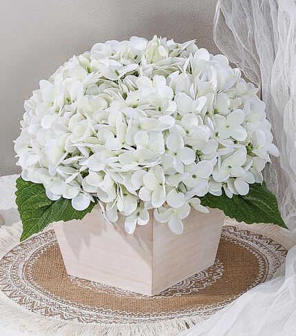 Artificial Hydrangea Flowers Arrangement in Wood Planter, 4PCS Fake Flowers in Wooden Vase Potted Floral Centerpieces for Tables Living Room Home Office Kitchen Decor (Pink Peony) in Saudi Arabia