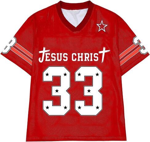 CHAIRAY Jesus Jersey Christian Football Jersey 33 Y2k Baggy Shirts Oversized V Neck Tee Tops for Women Men in Saudi Arabia