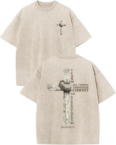 BeWithYou Christian Shirts for Men Religious Jesus Faith T Shirts Vintage Cross Bible Verse Graphic Tees Acid Wash Tshirts in Saudi Arabia