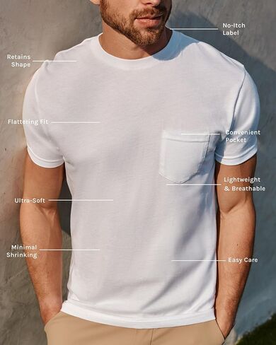 INTO THE AM Pocket T Shirts for Men S - 4XL Soft Cotton Blend Fitted Crew Neck Mens Pocket Tee Shirt in Saudi Arabia