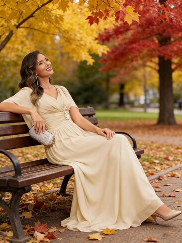 V Neck Cap Sleeve Mother of The Bride Dresses with Shawls for Women Pleated Chiffon Wedding Guest Formal Dress in Kuwait