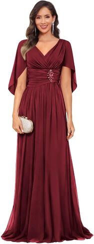 V Neck Cap Sleeve Mother of The Bride Dresses with Shawls for Women Pleated Chiffon Wedding Guest Formal Dress in Kuwait