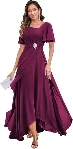 petyoo Chiffon Mother of The Bride Dresses with Bead Tea Length Ruffles Formal Evening Gown in Saudi Arabia