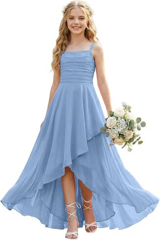 Spaghetti Straps Junior Bridesmaid Dresses Chiffon Flower Girl Dress Ruffles Girls Formal Dress in Saudi Arabia