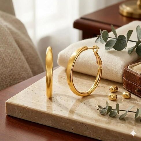 14K Gold Hoop Earrings for Women 25mm Small Huggies in Kuwait