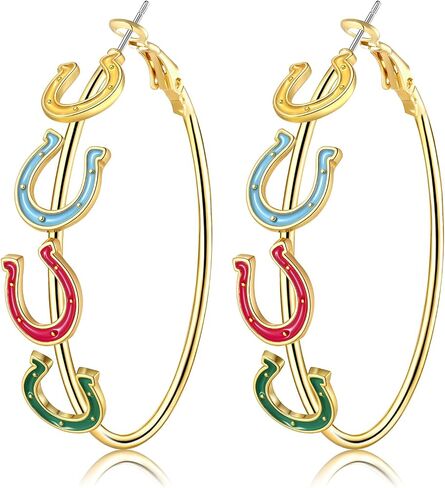 Kentucky Derby Earrings for Women Race Horse Riding Suit Horseshoe Hoop Earrings Kentucky Derby Outfits Accessories Jewelry Gifts in Kuwait
