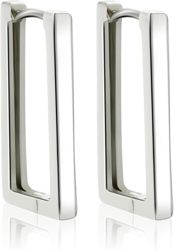 Geometric Hoop Earrings for Women, Sterling Silver Modern Abstract Earrings with White Gold Plating, Lightweight Hypoallergenic Fashion Jewelry Gifts in Saudi Arabia