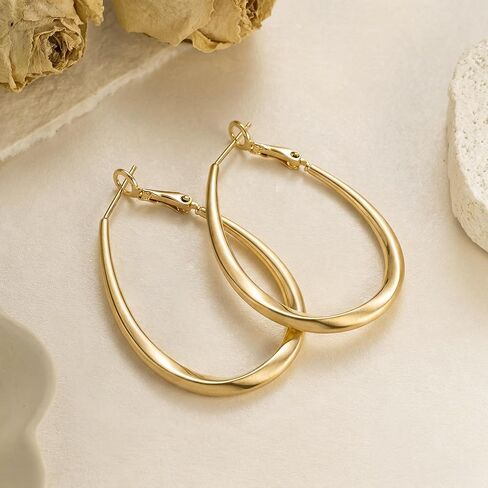 Fanglcy Gold Hoop Earrings Gold Earrings for Women 14K Gold Hoop Earrings for Women Earring Hoops Stunning Oval Shape Hoops Earring for Womens in Saudi Arabia